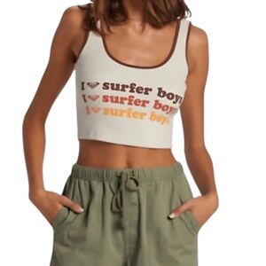 Roxy I Heart Surfer Boys Tank M Parchment Y2K Rib Knit Lettuce Edge BNWT